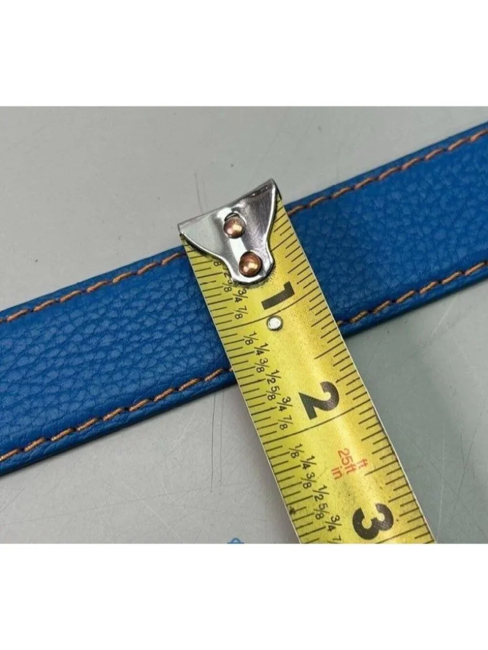 Roger Ximenez Men's Italian Calf Leather Blue  Yellow Stitching Belt 46 Inches